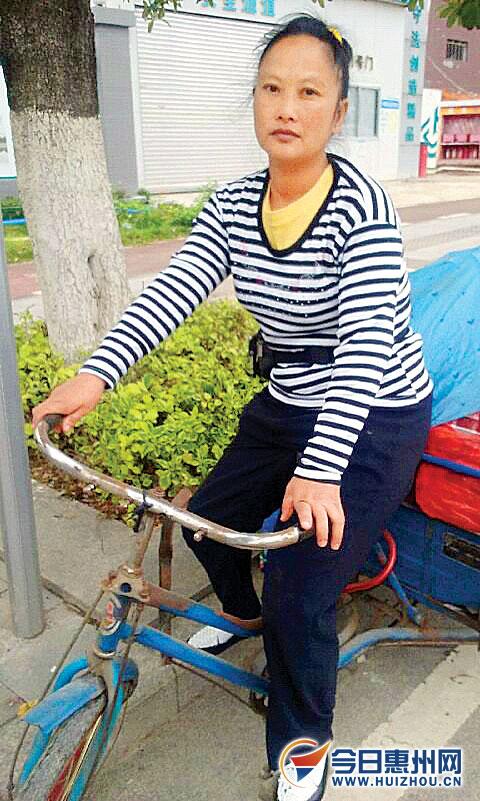 惠州女子蹬三輪車送丈夫遺體回廣西