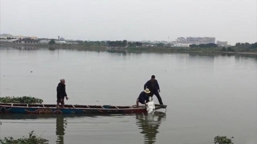 廣東揭陽江中現觀音像,村民打撈參拜
